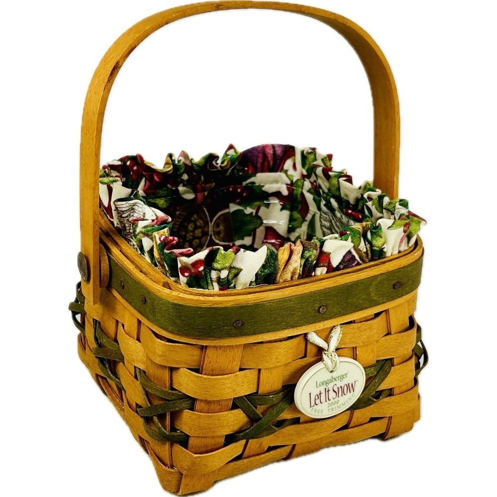 Longaberger LET IT SNOW 2000 Tree Trimming Basket Liner Protector Tie-on